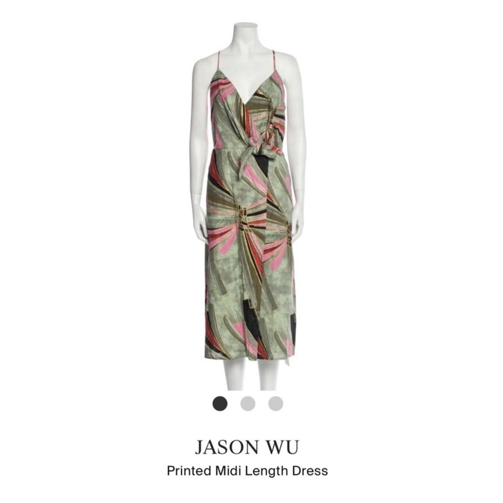 $420 Jason Wu Linen Blend Surplice V Tie Front Spaguetti Straps Midi Dress